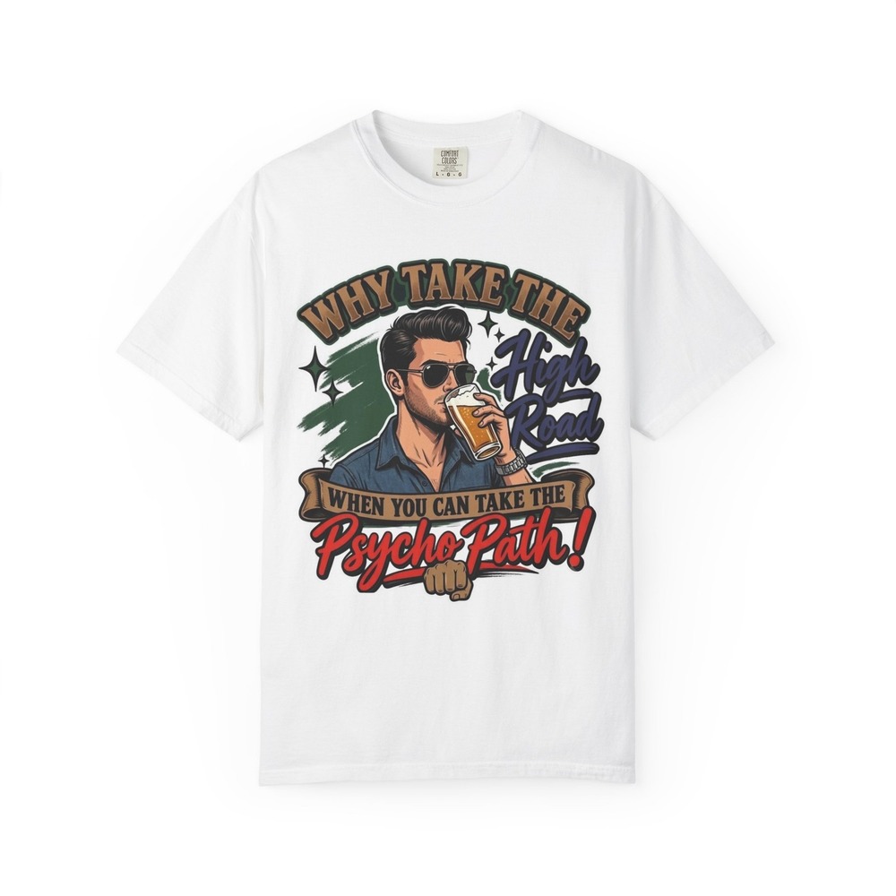 Three Dog Acres Mens Psycho Path Graphic T-Shirt White Large Comfort Colors